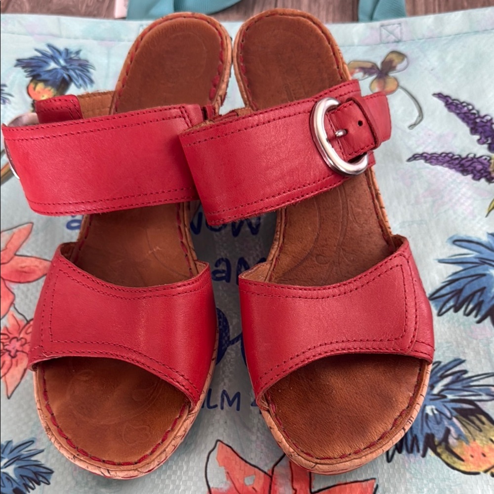 Born Red Leather Mules with Buckle